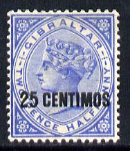 Gibraltar 1889 Spanish Currency Surcharge 25c on 2.5d blue mounted mint SG 18