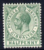 Gibraltar 1912-24 KG5 MCA 1/2d green mounted mint SG 76