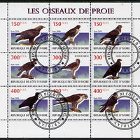 Ivory Coast 2009 Birds of Prey perf sheetlet containing 9 values fine cto used