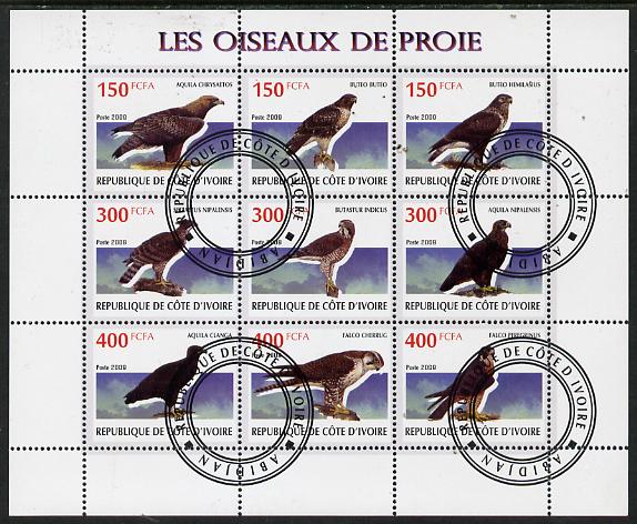 Ivory Coast 2009 Birds of Prey perf sheetlet containing 9 values fine cto used