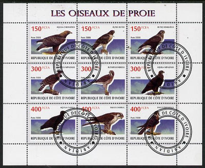 Ivory Coast 2009 Birds of Prey perf sheetlet containing 9 values fine cto used