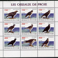 Ivory Coast 2009 Birds of Prey perf sheetlet containing 9 values unmounted mint