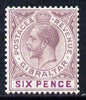 Gibraltar 1921-27 KG5 Script CA 6d purple & magenta mounted mint SG 97a