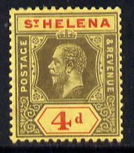 St Helena 1912 KG5 Key Plate (Postage & Revenue) 4d black & red on yellow mounted mint SG83