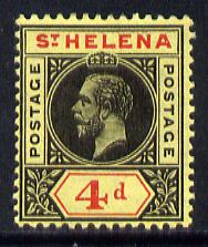 St Helena 1913 KG5 Key Plate (Postage Postage) 4d black & red on yellow mounted mint SG85