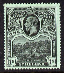 St Helena 1912-16 KG5 Pictorial 1s black on green mounted mint SG79