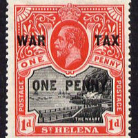 St Helena 1916 KG5 War Tax One Penny + 1d black & scarlet mounted mint SG87