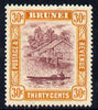 Brunei 1924-37 River Scene Script CA 30c purple & orange-yellow mounted mint SG 76