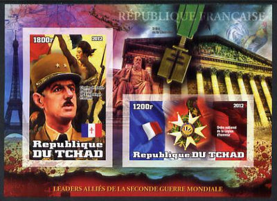 Chad 2012 Leaders of the Allies in Second World War - Charles de Gaulle (France) imperf sheetlet containing 2 values unmounted mint