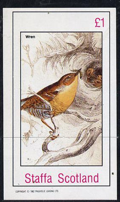 Staffa 1982 Birds #24 (Wren) imperf souvenir sheet (£1 value) unmounted mint