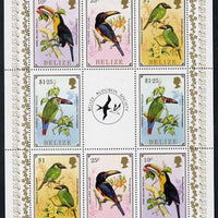 Belize 1986 Toucans - Audubon Society perf sheetlet containing 2 sets of 4 plus label unmounted mint SG 963, 965, 967 & 968