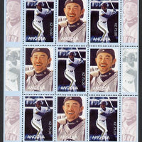 Angola 2001 Baseball Rookie Season - Ichiro Suzuki perforated proof sheet of 9 with blue border and different images to the issued design, unmounted mint and one of only 3 sheets so produced