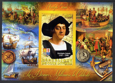 Ivory Coast 2012 Personalities of the Last Millennium #01 imperf sheetlet containing 1 value unmounted mint (Columbus)