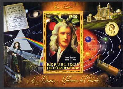 Ivory Coast 2012 Personalities of the Last Millennium #04 perf sheetlet containing 1 value unmounted mint (Isaac Newton)