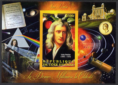 Ivory Coast 2012 Personalities of the Last Millennium #04 imperf sheetlet containing 1 value unmounted mint (Isaac Newton)