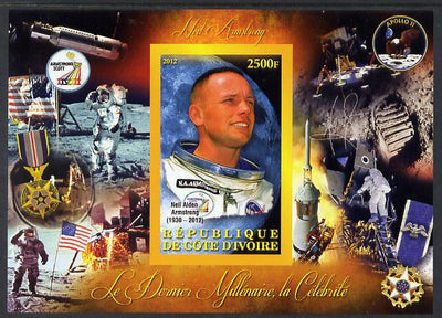 Ivory Coast 2012 Personalities of the Last Millennium #07 imperf sheetlet containing 1 value unmounted mint (Neil Armstrong)
