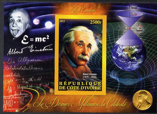 Ivory Coast 2012 Personalities of the Last Millennium #08 imperf sheetlet containing 1 value unmounted mint (Albert Einstein)