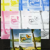 Comoro Islands 2011 Butterflies #5 m/sheet - the set of 5 imperf progressive proofs comprising the 4 individual colours plus all 4-colour composite, unmounted mint