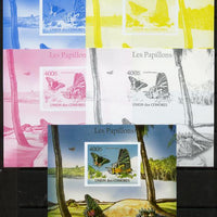 Comoro Islands 2011 Butterflies #7 m/sheet - the set of 5 imperf progressive proofs comprising the 4 individual colours plus all 4-colour composite, unmounted mint