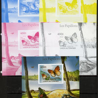 Comoro Islands 2011 Butterflies #8 m/sheet - the set of 5 imperf progressive proofs comprising the 4 individual colours plus all 4-colour composite, unmounted mint