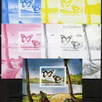 Comoro Islands 2011 Butterflies #9 m/sheet - the set of 5 imperf progressive proofs comprising the 4 individual colours plus all 4-colour composite, unmounted mint