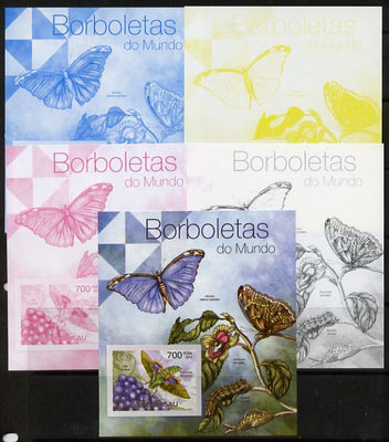 Guinea - Bissau 2012 Butterflies #1 m/sheet - the set of 5 imperf progressive proofs comprising the 4 individual colours plus all 4-colour composite, unmounted mint