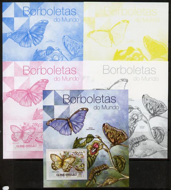 Guinea - Bissau 2012 Butterflies #4 m/sheet - the set of 5 imperf progressive proofs comprising the 4 individual colours plus all 4-colour composite, unmounted mint