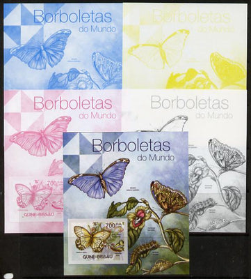 Guinea - Bissau 2012 Butterflies #4 m/sheet - the set of 5 imperf progressive proofs comprising the 4 individual colours plus all 4-colour composite, unmounted mint