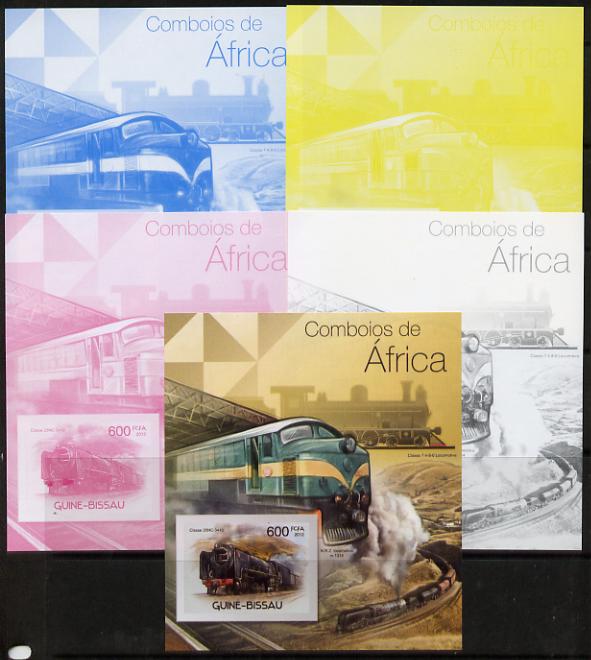 Guinea - Bissau 2012 Railways of Africa #1 m/sheet - the set of 5 imperf progressive proofs comprising the 4 individual colours plus all 4-colour composite, unmounted mint