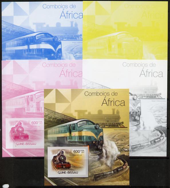 Guinea - Bissau 2012 Railways of Africa #2 m/sheet - the set of 5 imperf progressive proofs comprising the 4 individual colours plus all 4-colour composite, unmounted mint