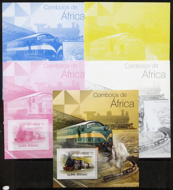 Guinea - Bissau 2012 Railways of Africa #3 m/sheet - the set of 5 imperf progressive proofs comprising the 4 individual colours plus all 4-colour composite, unmounted mint