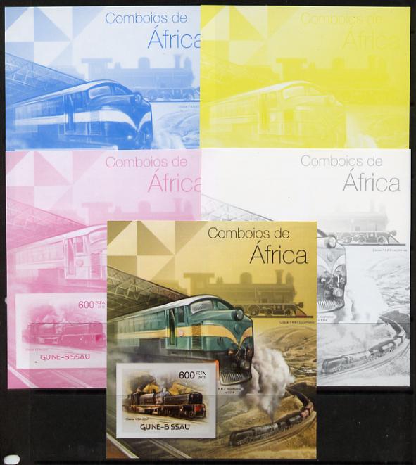 Guinea - Bissau 2012 Railways of Africa #4 m/sheet - the set of 5 imperf progressive proofs comprising the 4 individual colours plus all 4-colour composite, unmounted mint