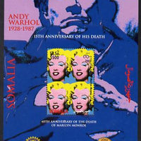 Somalia 2002 40th Death Anniversary of Marilyn Monroe & 15th Death Anniversary of Andy Warhol perf m/sheet with Rotary & Lions Int Logos unmounted mint. Note this item is privately produced and is offered purely on its thematic appeal