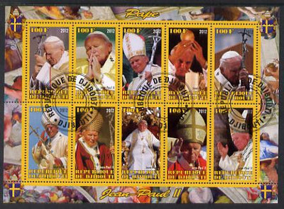 Djibouti 2012 Pope John Paul II #1 perf sheetlet containing 10 values cto used