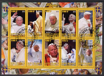 Djibouti 2012 Pope John Paul II #2 perf sheetlet containing 10 values cto used