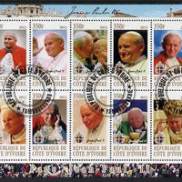 Ivory Coast 2012 Pope John Paul II #1 perf sheetlet containing 10 values cto used