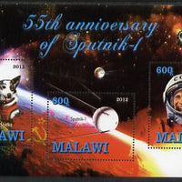 Malawi 2012 55th Anniversary of Sputnik perf sheetlet containing 3 values unmounted mint