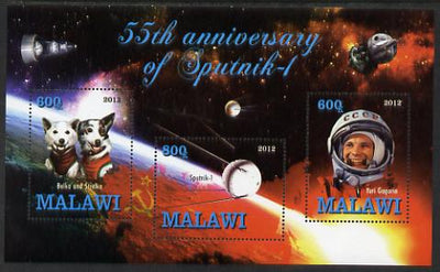 Malawi 2012 55th Anniversary of Sputnik perf sheetlet containing 3 values unmounted mint