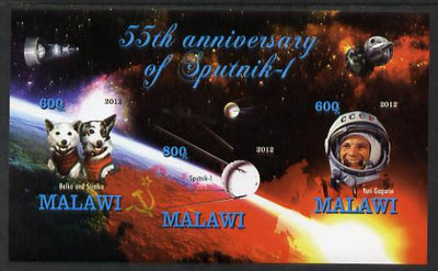 Malawi 2012 55th Anniversary of Sputnik imperf sheetlet containing 3 values unmounted mint