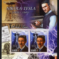 Ivory Coast 2012 Nikola Tesla imperf sheetlet containing 2 values unmounted mint