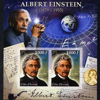 Ivory Coast 2012 Albert Einstein imperf sheetlet containing 2 values unmounted mint