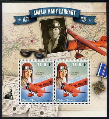 Ivory Coast 2012 Amelia Earhart perf sheetlet containing 2 values unmounted mint