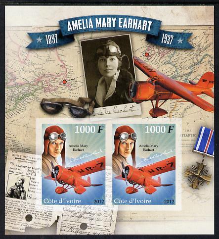 Ivory Coast 2012 Amelia Earhart imperf sheetlet containing 2 values unmounted mint