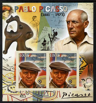 Ivory Coast 2012 Pablo Picasso imperf sheetlet containing 2 values unmounted mint