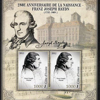 Ivory Coast 2012 Franz Joseph Haydn perf sheetlet containing 2 values unmounted mint