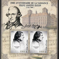 Ivory Coast 2012 Franz Joseph Haydn imperf sheetlet containing 2 values unmounted mint