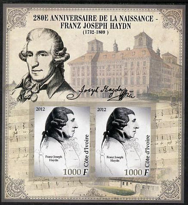 Ivory Coast 2012 Franz Joseph Haydn imperf sheetlet containing 2 values unmounted mint