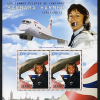 Ivory Coast 2012 Barbara Harmer (Concorde Pilot) perf sheetlet containing 2 values unmounted mint