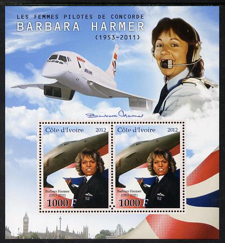 Ivory Coast 2012 Barbara Harmer (Concorde Pilot) perf sheetlet containing 2 values unmounted mint