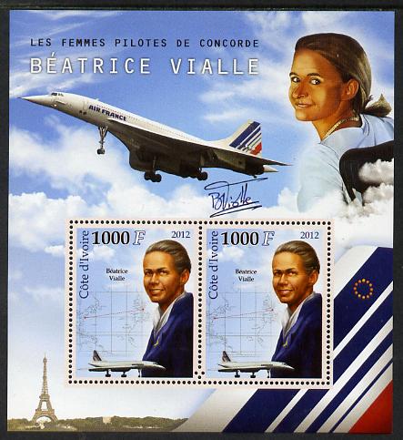 Ivory Coast 2012 Beatrice Vialle (Concorde Pilot) perf sheetlet containing 2 values unmounted mint